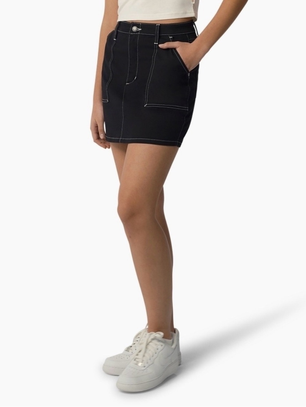 Dickies Black Mini Skirt with Contrast White Stitching